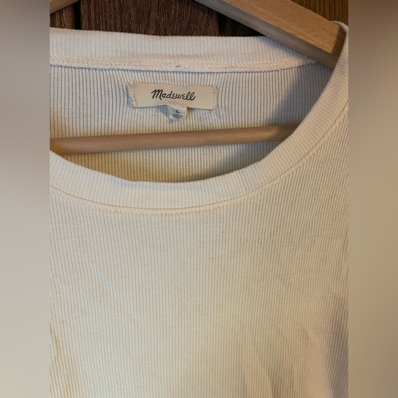 Madewell Fine Ribbed Supercrop Crewneck Long-Sleeve Tee in Antique Cream - L - Picture 3 of 4